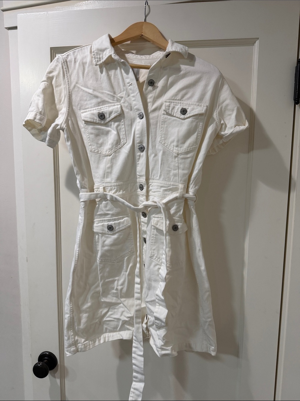 Rails White Button-Front Belted Jean Jacket Dress